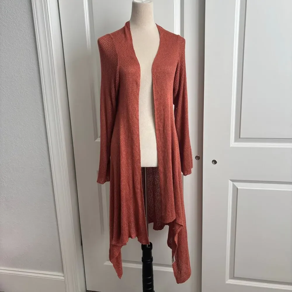 Kby 100% Bamboo Long Line Open Front Draped Asymmetric Cardigan Orange